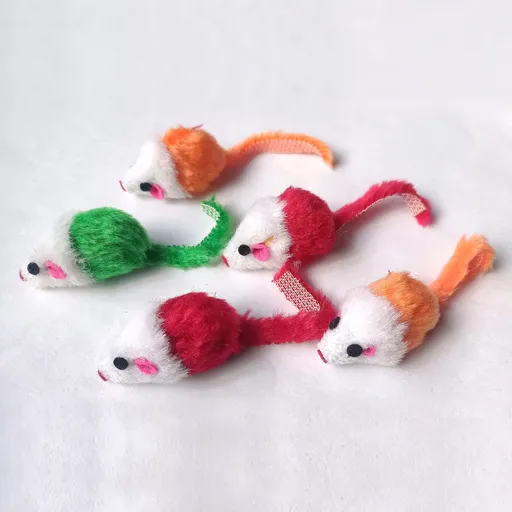 Cat Toy Plush Mouse Colorful Feathers Pet Beibei Rabbit skin mouse (4.5*2.5 length 10cm)
