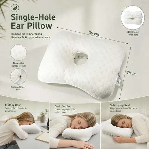Removable Core Single Hole Ear Pillow 39x28x6, Gold, Elegant Bedroom Cushion