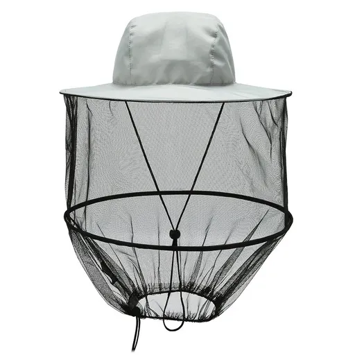 Grey Outdoor Fishing Hat with Mesh Head Net Sun Protection Bucket Cap Anti-Mosquito Fly Guard for Gardening Hiking & Beekeeping