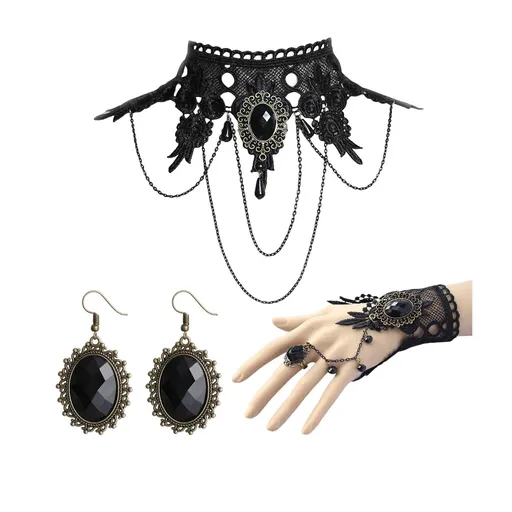 Outfit for Women Gothic Black Choker Necklace Bracelet Set Halloween Goth Choker Necklaces for Women Gothic Bracelet Accessories