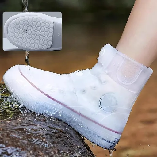 Rain Boot Covers Waterproof Rain Shoe Covers Silicone Shoe Protector Overshoes Sand Control Non-Slip Foldable Reusable Galoshes for Men Women Rainy Outdoor Cycling Fishing Camping - White - Size XL