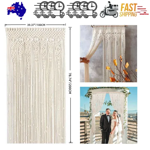 Macrame Curtain Heavy Duty Woven Wall Hanging 100x200 cm Ivory Boho Decor
