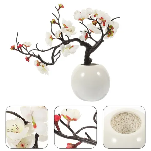 White Fake Bonsai in Ceramic Pot for Indoor Outdoor No Maintenance Decor