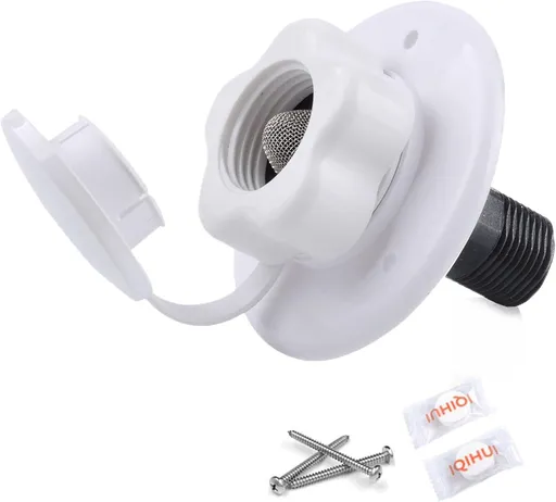 RV City Water Inlet with Check Valve, 1/2 inch BSP and G1/2 Thread RV Water Hose Connector with Dust Plug for RV Camper Trailer Marine RV City Water Connector