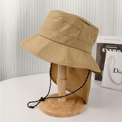 Khaki Packable Quick Dry Bucket Sun Hat (Circumference 58 to 60cm) - Lightweight Wide Brim Hat with Neck Flap, Breathable Wind Resistant Outdoor Hat for Hiking Fishing and Travel