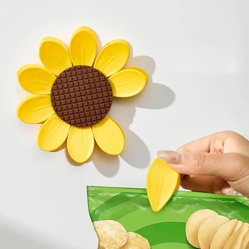 10 Pack Sunflower Magnetic Bag Clips with Base Food Sealing Clips for Snacks and Food Storage Refrigerator Magnet Kitchen Accessory Organizers for Home and Office Use