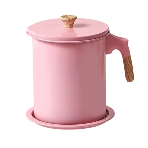 Oil Strainer Pot 1.4L Wood Grain Easy Operation No Rust Oil Storage Supplies Filter for Home Canteen Pink