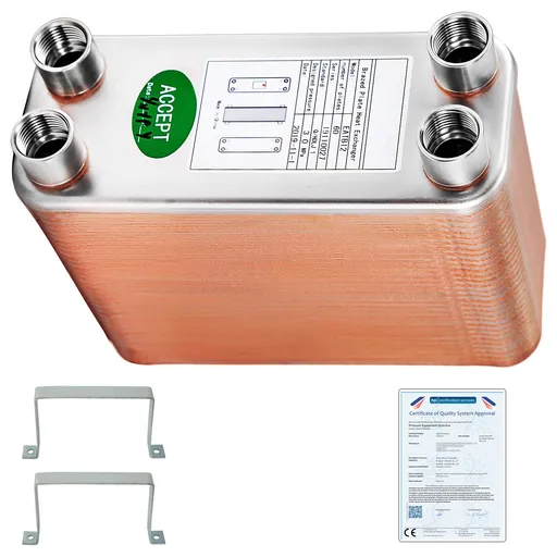 Heat Exchanger 3"x7.5" 60 Plates Brazed Plate Heat Exchanger 316L 1/2" BSP FPT Heat Exchanger EATB12 Beer Wort Chiller for Hydronic Heating