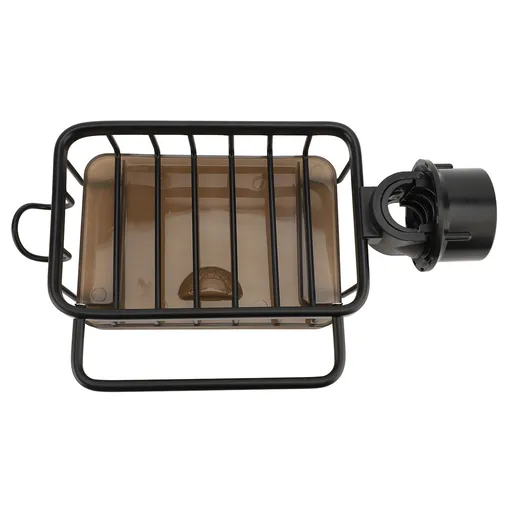 Kitchen Sink Faucet Organizer Thickened Aluminum Adjustable Multifunction Sponge Holder with Hanging Rod Hook and Drain Tray Left Black