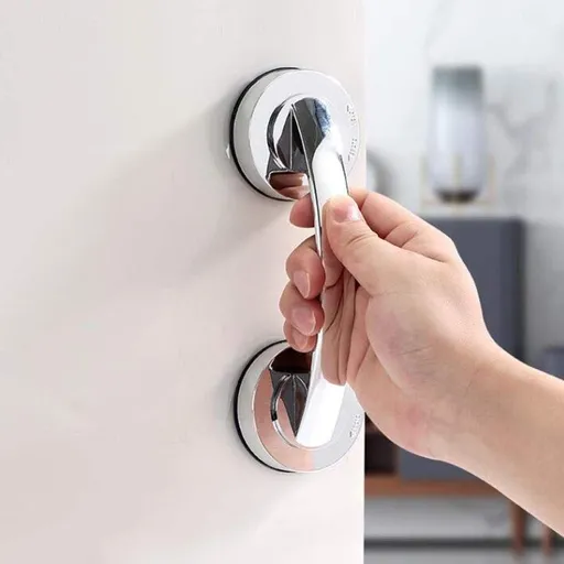 Powerful Suction Cup Glass Mirror Door Handle, Refrigerator Drawer Bathroom Suction Cup Wall handrail, Bathtub (Silver )
