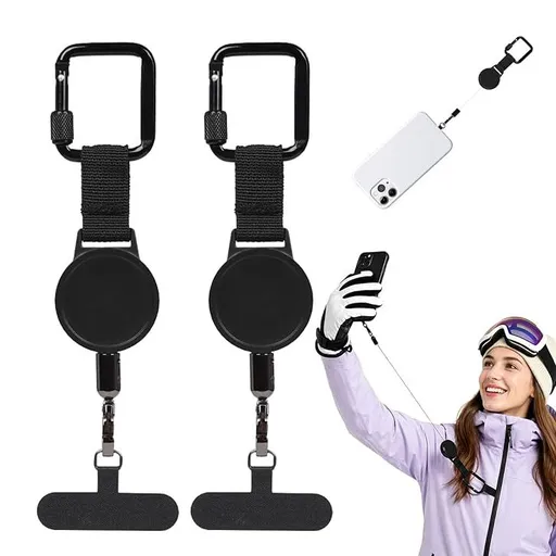 2pcs Retractable Phone Tether, Outdoor Anti-Theft Retractables Phone Lanyard,Phone Lanyard With Secure Locking Clip and 360° Anti-Tangle Design for Travel Hiking Skiing