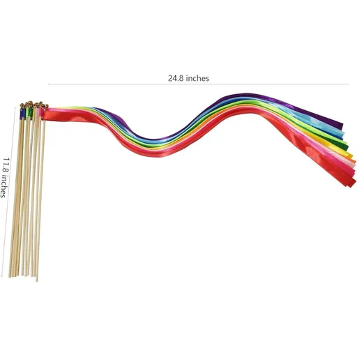 100 Pieces Multi-Color Ribbon Wands Streamers Sticks with Gold Bell, Chromatic Silk Wish Wands Fairy Stick Party Rhythm Ribbon