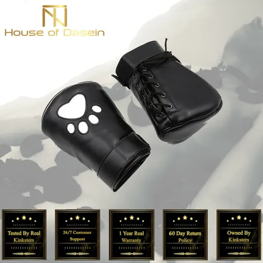House Of Dasein Puppy Mittens Dog Gloves Hand Fist Bondage Pet Roleplay Bdsm Restraints - Black