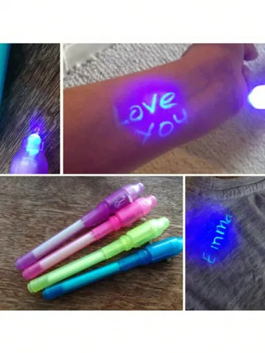 4Pcs Upgraded Invisible Ink Pen Set with UV Light – Spy Pen Magic Marker for Secret Messages, Fun Party Favors, Easter, Christmas, Birthday Gifts, Random Colors
