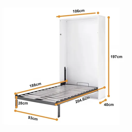 Single Wall Bed in White – Space Saving Murphy Bed Kit with Black Door Handle