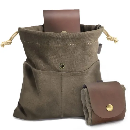 Black Pocket‑Style Foraging Pouch | Christmas Outdoor Harvest Gift | Foldable Drawstring Waist‑Hang Canvas Bag for Camping Fruit Berry Picking