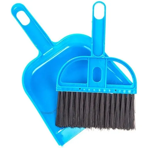 Pet Cage Broom Brush Dustpan Set 2 Piece Small Cat Litter Sweeper Blue
