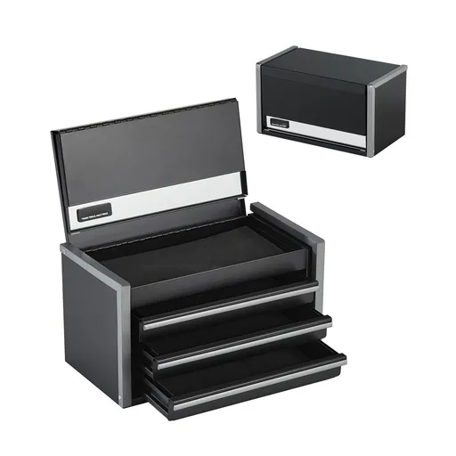 Metal Tool Box, 8.6-inch, Portable Metal Tool Box with 3 Drawers, Small Tool Chest with EVA Liners and PP Feet Pads, Heavy-Duty Steel With Ball Bearing Opening and Powder Coated Finish, Black