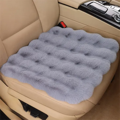 Winter Soft 3D Fluffy Bubble Fleece Car Front Seat Single Pad with Non-Slip Backing, Universal Warm Plush Car Seat Cover 45 x 45cm Light Grey