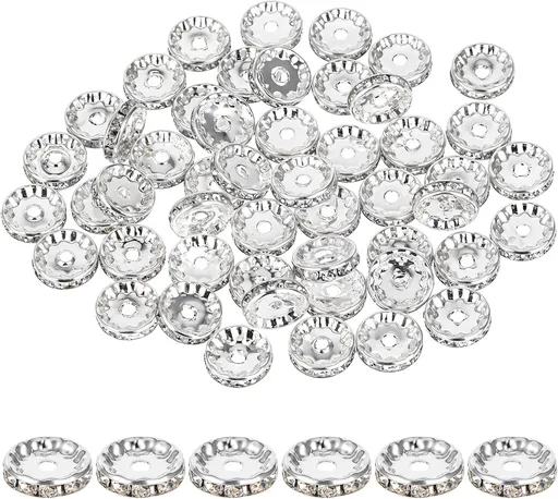 Rhinestone Beads for Pens Making, 100 Pcs 12mm Bulk Beadable Spacer Beads Rhinestone Bead Glitter Wave Diamond Crystal Bead for DIY Pens Bracelet Jewelry Making Craft Supplies(Style2)