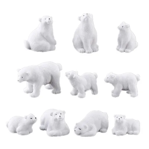 Mini Polar Bear Figurines 10Pcs Mini Animals Figures Miniature Ornaments Accessories for Landscape DIY Crafts Home Decor