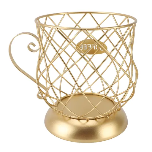 Coffee Pod Holder Innovative Modern Large Capacity Electroplating Metal Coffee Capsule Basket for Coffee Bar Countertop Golden