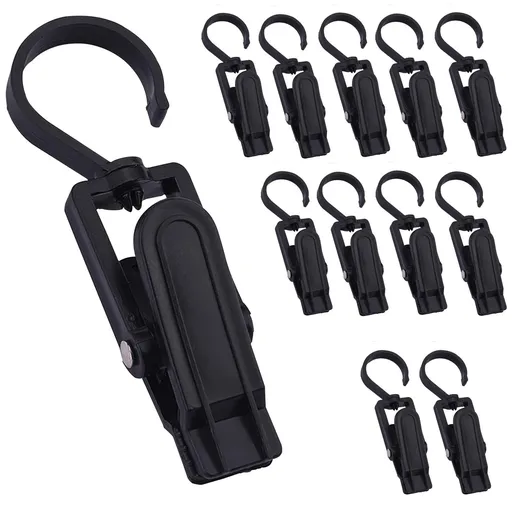 12 Pcs Super Strong Plastic Swivel Hanging Hooks, Curtain Clips, Clothes Pins, Home Swivel Laundry Clips for Pants(Black)