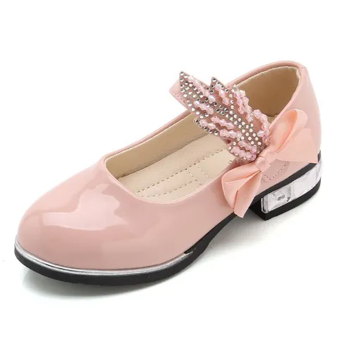 Girls Leather Shoes Bow Zipper Anti Slip Pink LD-010 34 yards inside length 21.2cm