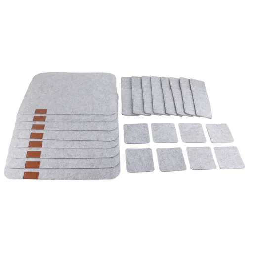 Placemat Cup Mat Set Felt Heat Insulation with Fork Bag Tableware Mat for Home Kitchen Light Gray