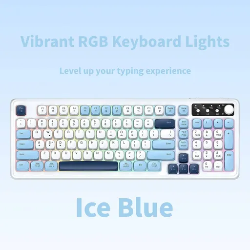 RGB Backlit Wired Mechanical Gaming Keyboard, 104 Keys Full Size Hot Swappable Keyboard with Aluminum Base, Noise Absorbing Foam, Tactile Brown Switch, Programmable Keys & Volume Knob for PC Mac,Ice Blue