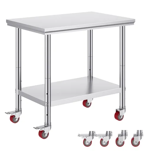 Stainless Steel Work Table Heavy Duty 36x24 Inch with 4 Wheels Commercial Kitchen Prep Table