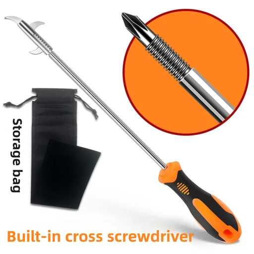 Multifunctional Car Tire Stone Remover Hook with Storage Bag, Zinc Alloy 4-Head Pick & Tire Brush – 28cm Stainless Steel Cleaning Tool Built-In Screwdriver and Emergency Window Breaker