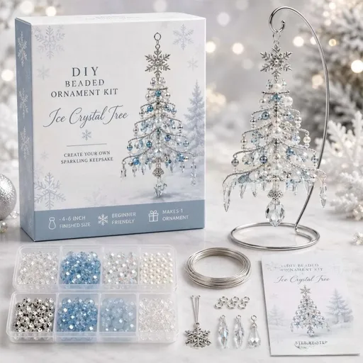 DIY Christmas Tree Beaded Ornament Kit - Ice Crystal Christmas Tree Handmade Bead Craft Hanging Decoration for Gift Making and Holiday Decor
