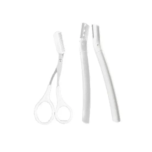 3Pcs Eyebrow Razor Set Facial Trimmer Shaver Blade Hair Remover Beauty Tool - White+Clear Eyebrow Razor+Scissor