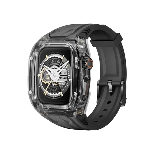 Transparent PC+TPU Sports Watch Strap & Case for Smart Watch - Raised Edge Protection, Wireless Charging Compatible(Black transparent black)