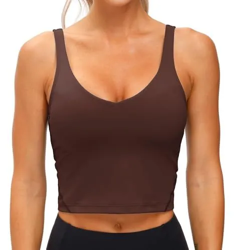 Women's Longline Sports Bra for Yoga, Running, Fitness, Everyday Active Wear, M (Dark Brown)