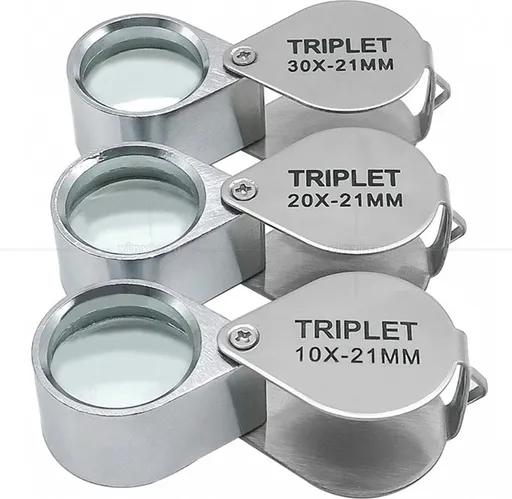 pieces - Jeweler's loupe - Diamond loupe - Pocket size - Magnification 30x + 20x + 10x - 60 * 25 * 18 mm - Silver - Metal