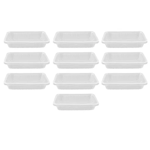 10PCS Disposable Lunch Box Microwavable Disposable Transparent Rectangular Food Container with Lid 500ML