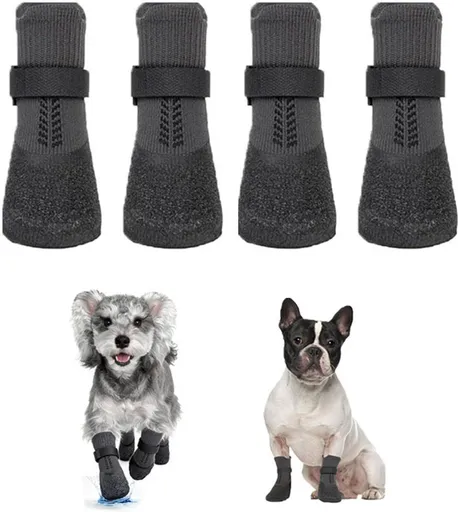 Pack of 4 Dog Shoes, Invisible Non-Slip Dog Boots with Soft Lining and Sturdy Sole for Hot Sidewalks, Wet Surfaces, Winter and Rainy Days, Black, S