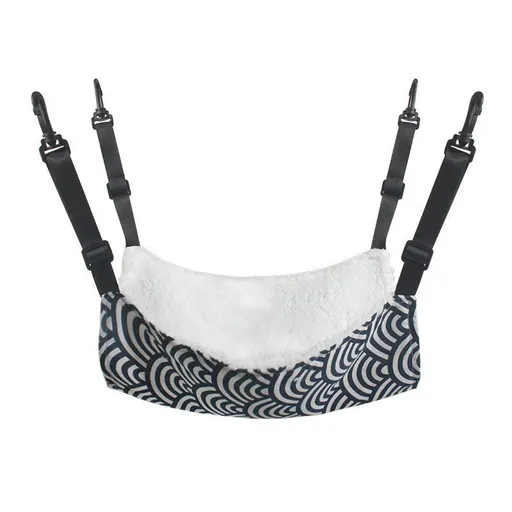 27x27cm White Blue Striped Adjustable Cat Cage Hammock | Christmas Tiny Plush Warm Gift | Fleece Lined Hanging Cat Bed Swing with Hooks for Kittens