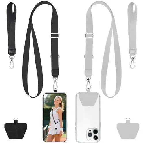 Phone Lanyard 1.3m Set - Black + Gray with 2 Spacers + Wrist Strap - Adjustable Neck Strap with Metal Clasp for Cell Phone