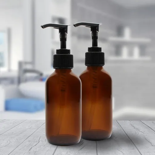 300ml Amber Glass Pump Bottles (4-Pack); Great for Lotions, Liquid Soap, Aromatherapy and More Split bottle