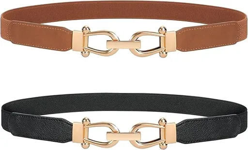 Women's elastic waistband - Retro waistband - Elastic band - Leather belt - Elastic - Tailored waistband - 2 pieces - Black and brown - 70 cm