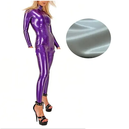 House Of Dasein Latex Catsuit Handmade Rubber Bodysuit With Front Crotch Zip For Women - Silver - Xxl