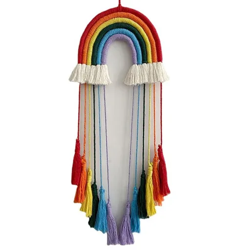 Nursery Decor Rainbow Wall Hanging Handmade Bow Holder Hair Clips Organizer for Baby Girls Bohemian Photo Display
