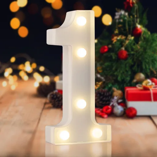 Sign Digit 1, warm white, 26 letters, 10 numbers, heart and & symbol; for birthday, party, Christmas, home, bar, wedding decoration; DIY word combinations; wall & tabletop display; battery operated.