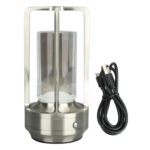Cordless Table Lamp 3 Colors Stepless Dimming LED Table Lamp Rechargeable Touch Lamp Bedside Nightstand Lamp Silver