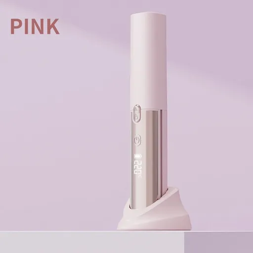 Cordless Straightener Styling Curling Iron with 4 Temp Settings Smart Hair Straightener for Women Travel Beach Vacation Hotel Home Bathroom Salon - Pink - Size 21*3.5cm