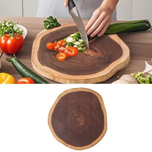 Round Wood Cutting Board - Thick Chopping Board with Juice Groove & Stable Base - Ideal for Charcuterie, Pizza, Vegetables & Meat - Beautiful Wooden Serving Board for Entertaining