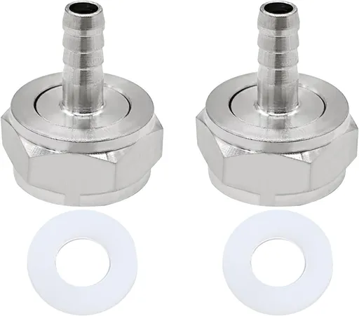 Keg Coupler Barb Connector, 1/4'' Barb x G5/8 Thread Stainless Steel 304 Beer Kegerator Sankey Couplers Hex Nut Beer Line Tailpiece Nipple Fitting with Sealing Gasket Washer(2 Pack)